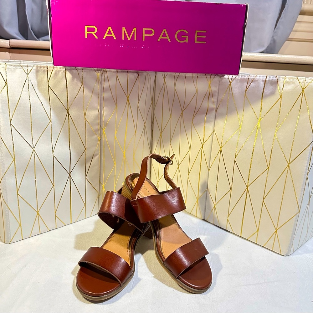 Rampage Ram-Haly Whiskey Brown Wood Heel Boho Sandals - Size 7